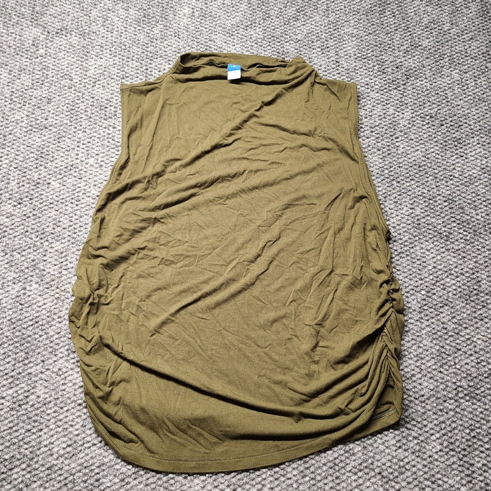 Old Navy Womens XL Tall Olive Green Mock Neck Ruched Side Sleeveless Top Tank